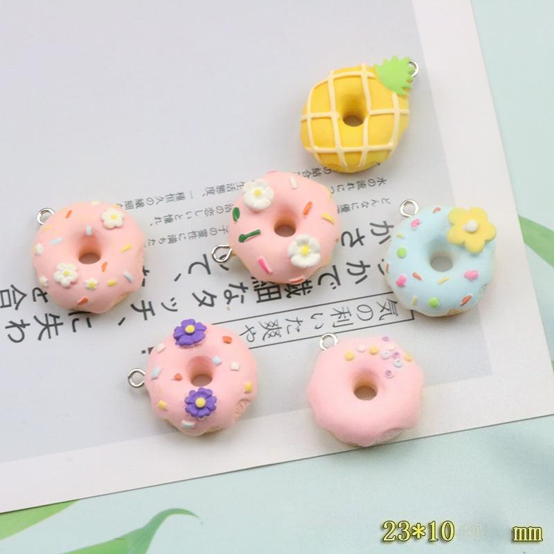 9pcs Kawaii Simulation Fruit Flower Donuts Flatback Resin Cabochon Toys Scrapbook DIY Jewelry Phone Decoration Accessories