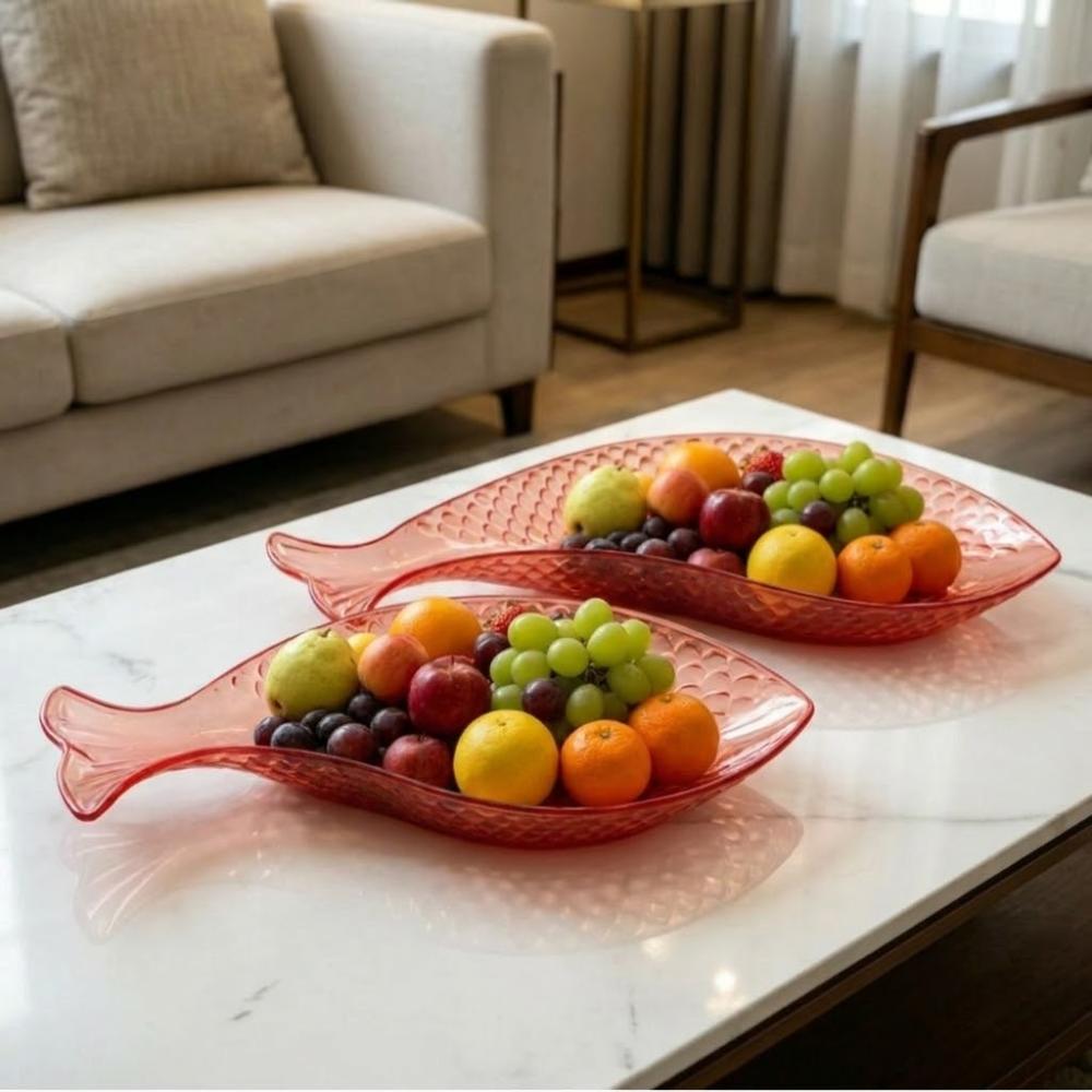 2Pcs Transparent Fruit Serving Plate Plastic Snack Plate Creative Fruit Bowl Household Kitchen розовый