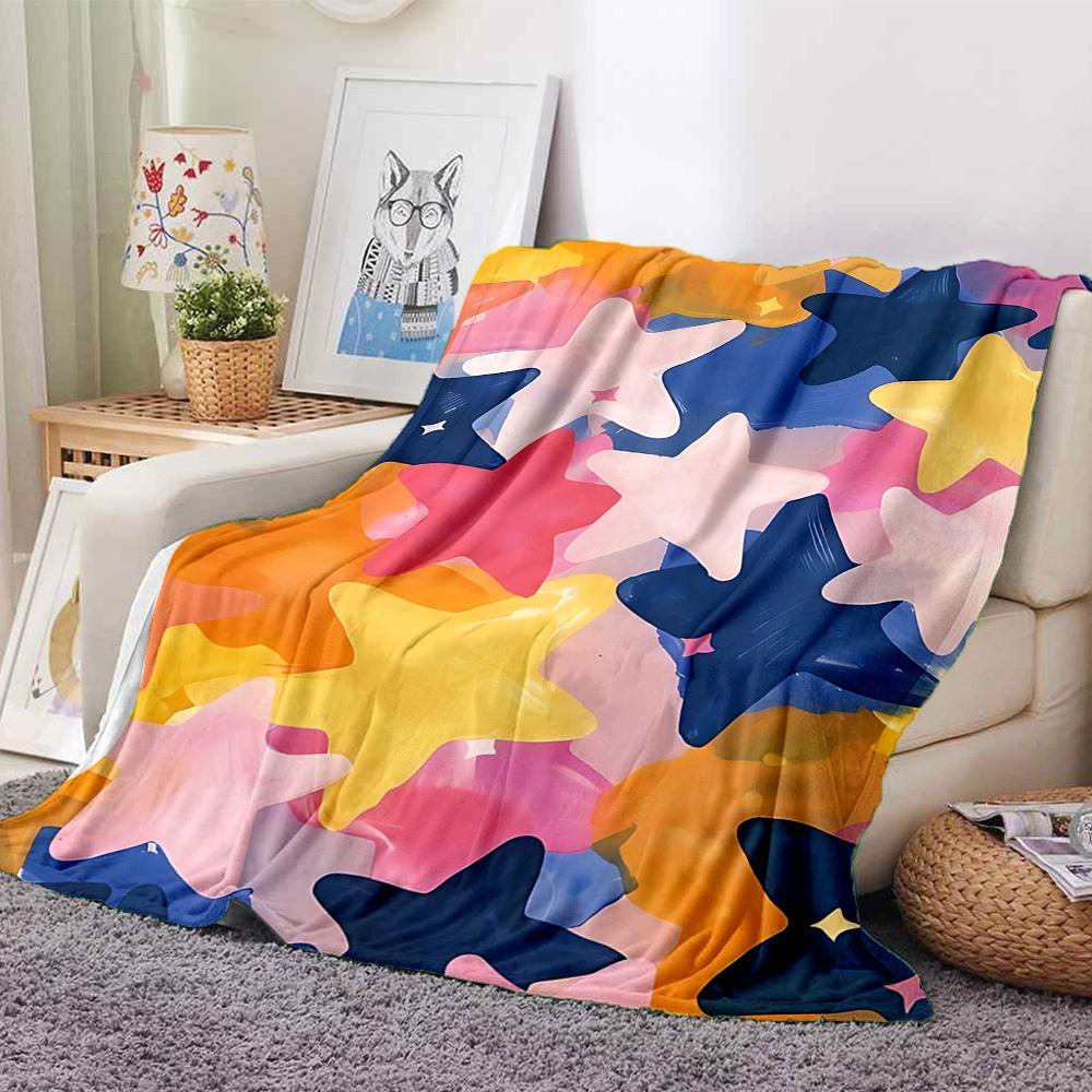 1pc Colorful Stars Blanket Warm,Perfect for Camping And Travel, Making It a Great Gift for Any Season Yy250904186