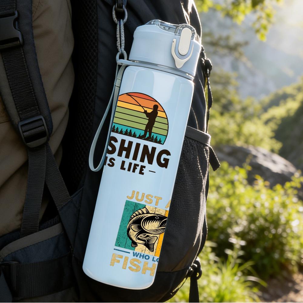 1PC Multiple Fishing Angler Collage Layout 750ml Color Plastic Water Bottle Leakproof Flip Straw Lid For Sports Office Home Use