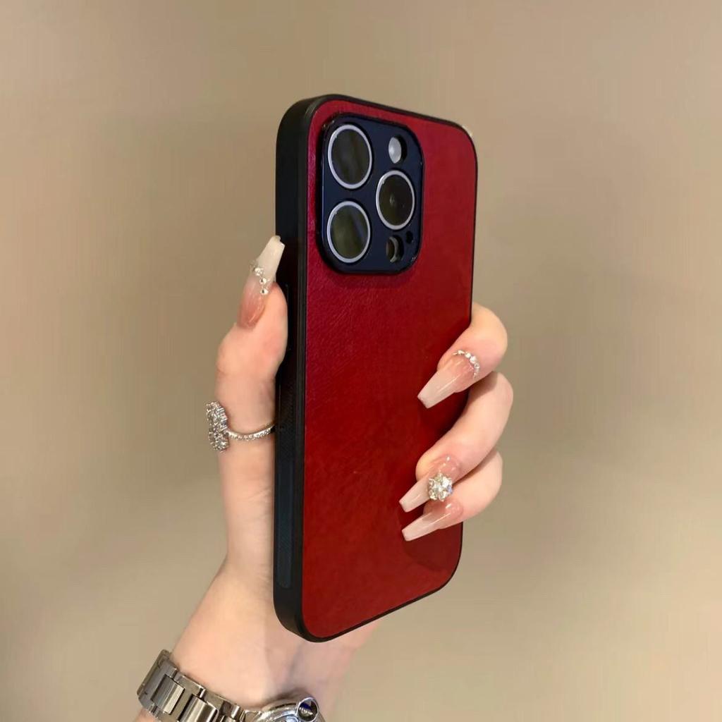 Minimalist Leather Phone Case for Apple iPhone 16 Pro Max - PU Leather PC Frame Shockproof Creative Full Cover for iPhone 16/15/14/13/12/11/Pro/Plus