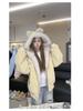 New Year American Style Women's Loose Hooded Cotton Jacket with Fur Collar and Mountain Eagle Design - Warm Couple's Outerwear