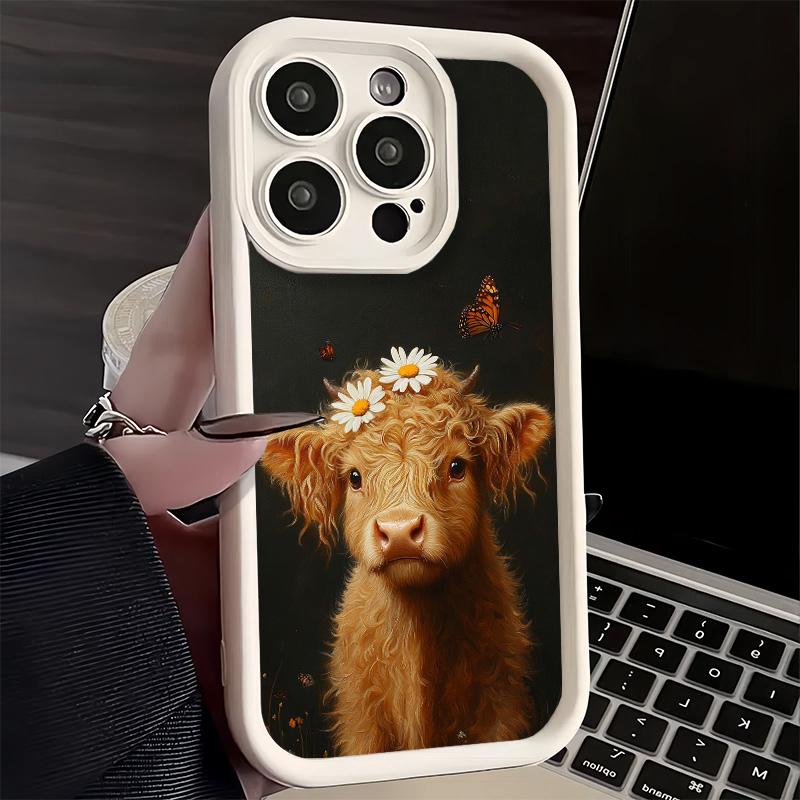 Phone Case for iPhone 17 Air 16E 15 16 Pro Max Cute Highland Cow Cover 14 Plus 13 12 Mini Soft Shell Silicone Fundas