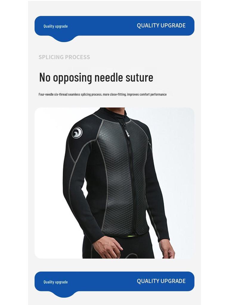 2,5 mm Herren Leder Split Neoprenanzug: Warme, Kältefeste Jacke & Sonnengeschützte Lange Hose mit Reißverschluss- & Klettverschluss-Anpassungen