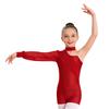 Body da Ginnastica Artistica e Pattinaggio Artistico da Ragazza a Spalla Singola, Manica Lunga, Rucherato in Rete