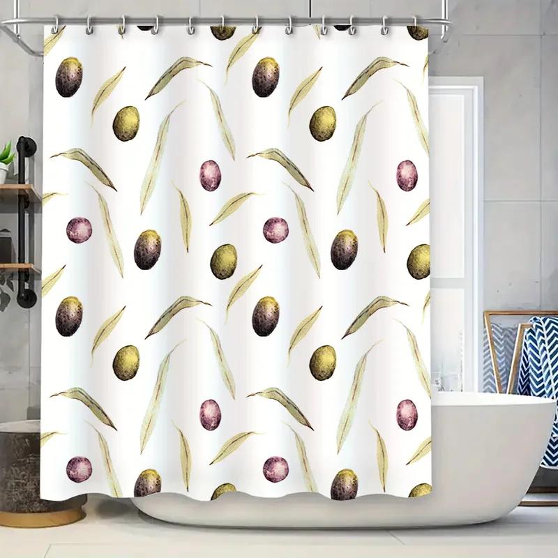 

Elegant White Watercolor Fruit Shower Curtain With Leaves Unique Bathroom Decor For Your Home W60H190(CM)-1 Pcs