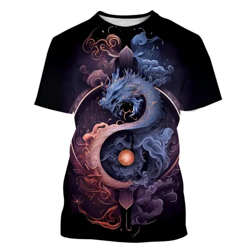 Bagua Taiji Yin Yang Dragon Pattern Men's T Shirt Casual O-neck Loose Short Sleeve Tops Funny 3D Print Tees Fashion Men Clothing