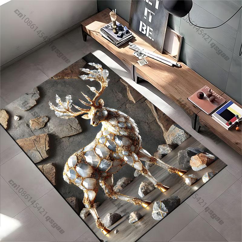 Majestic Crystal Adorned Deer Carpet Yoga Living Room Room Decor Children's Crawling Mat Doormat Area Rug Games Mat