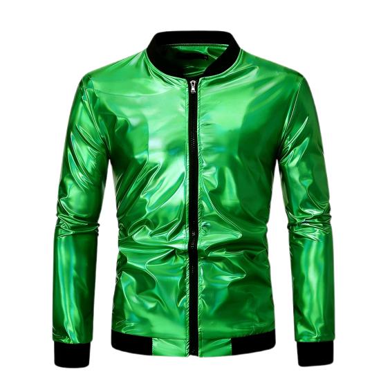 

Чоловічий вішак для одягу Стійкий комір Манжети на нитках Довгий рукав Куртка Пальто Золоте тиснення Блискучий верхній одяг Універсальний Весна Осінь Повсякденний одяг XL зелений