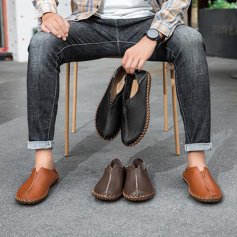 Handmade Genuine Leather Men Shoes Soft Casual Leather Shoes Men Loafers Comfortable Moccasins Men Flats Shoes