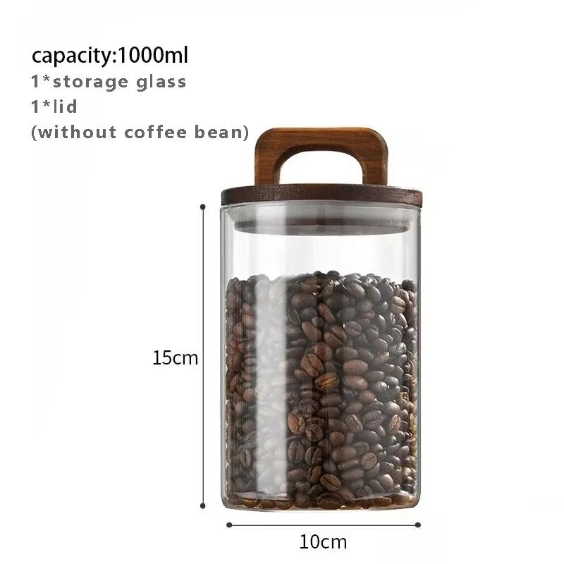Thickened Glass Sealed Jar with Wooden Lid Waterproof Moisture-proof Coffee Bean Storage Tray Transparent Tea Cereal Containerr