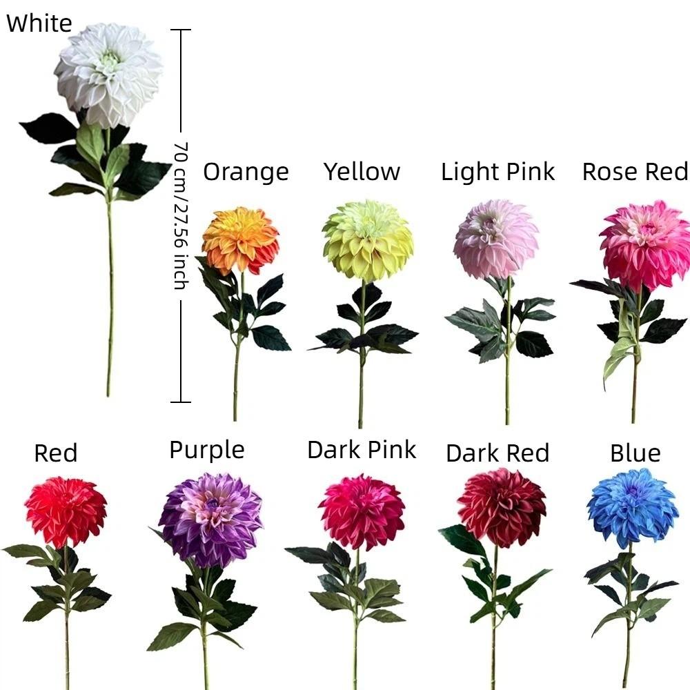 Long Branch 3D Printed Dahlia Realistic Real Touch Artificial Dahlia Branch Large Flower Faux Wedding Floral Bedroom Decor