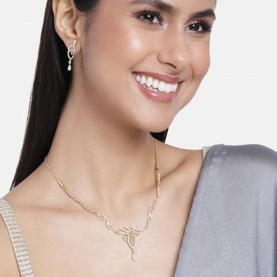 24K Gold Oval American Diamond Necklace Set for Women