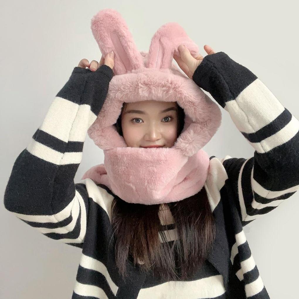 Cute Rabbit Integrated Hood Muffler (Pink)