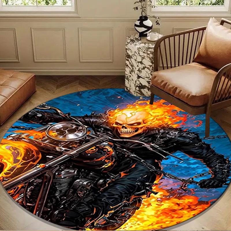 Rider On Fire Round Rug for Livingroom,Bedroom, Palyroom, Chair Rug, Area rug, Circle Carpet, Large Size Decor Fan Christmas gift