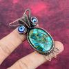 Copper Blue Turquoise Gemstone Pendant Owl Pendant Copper Wire Wrapped Blue Color Evil Eye Jewelry
