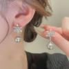 Zircon Snowflake Imitation Pearl Earrings - Light Luxury Silver Studs for Women