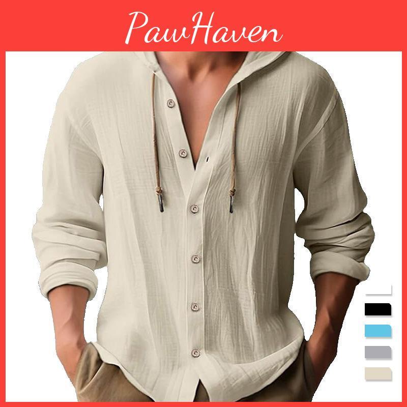 And Spring Hooded Mens Summer Tshirt Solid Color Cotton And Linen Mens Casual Longsleeved Top