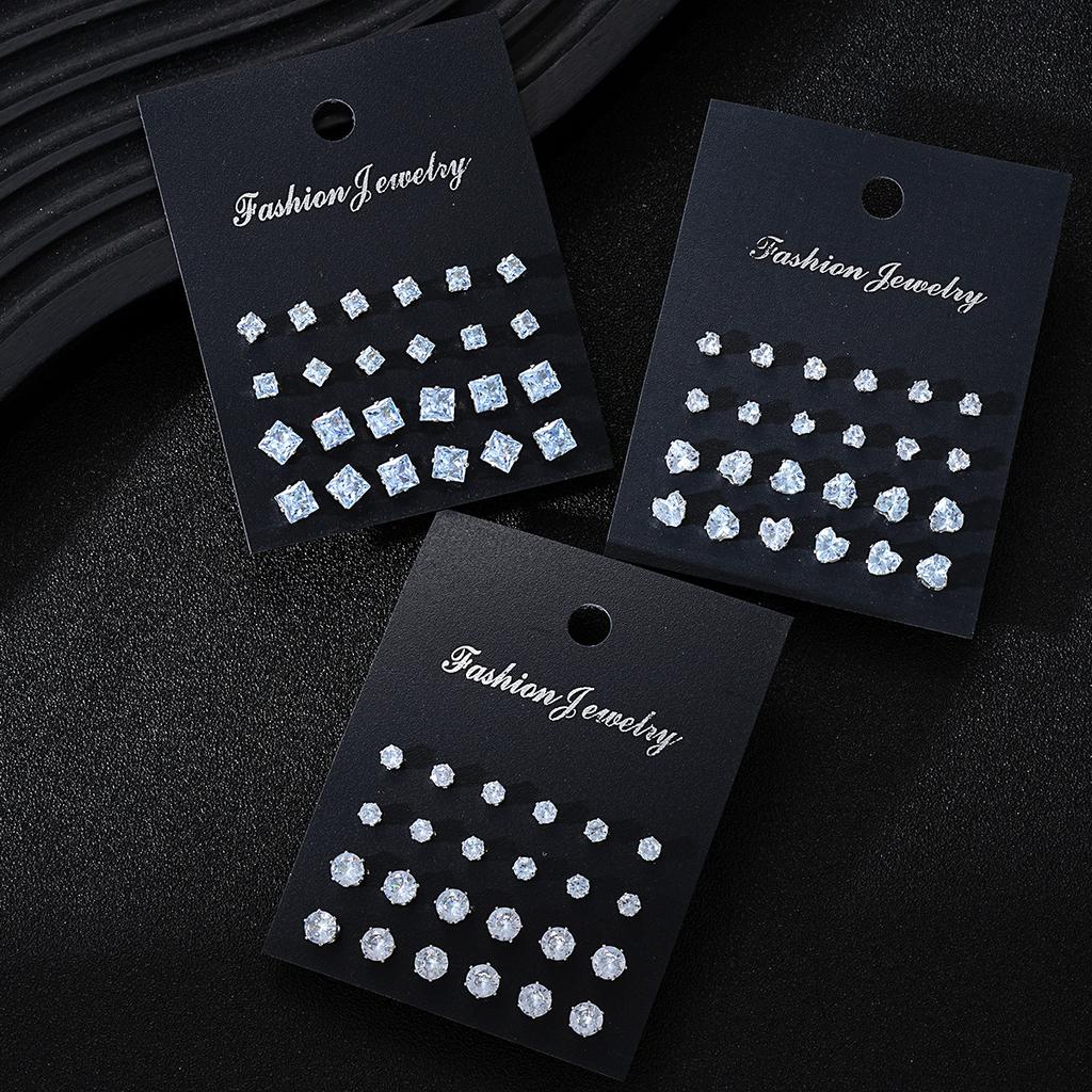 Luxury Simple Shiny Zircon Stud Earrings Set for Women Men Fashion Chic Crystal Decorative Earrings Party Couples Jewelry Gifts