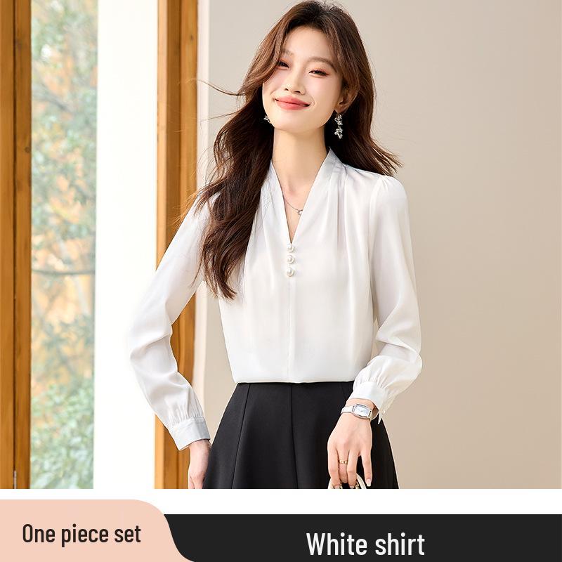 

2025 Женская белая рубашка Высококлассный формальный костюм для весны и осени - Идеально подходит для собеседований учителей и студенток S