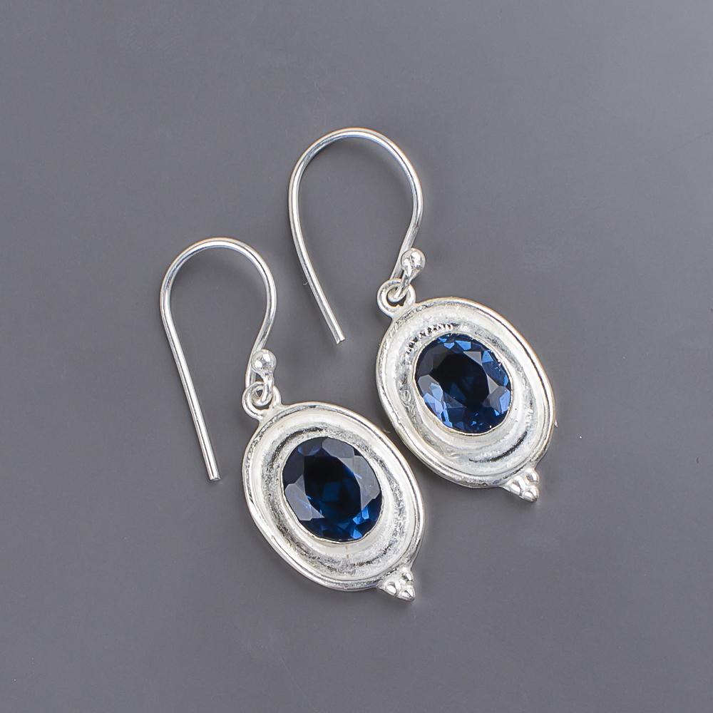 London Blue Topaz Gemstone 925 Sterling Silver Handmade Dangle Earrings 1.5" For Her EE-1-6
