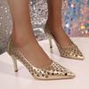 Fashion Sexy High Heels for Women Stiletto Pointed  High Heels Shiny Pumps 2025 Summer New Pointed-toe Openwork  Shoes