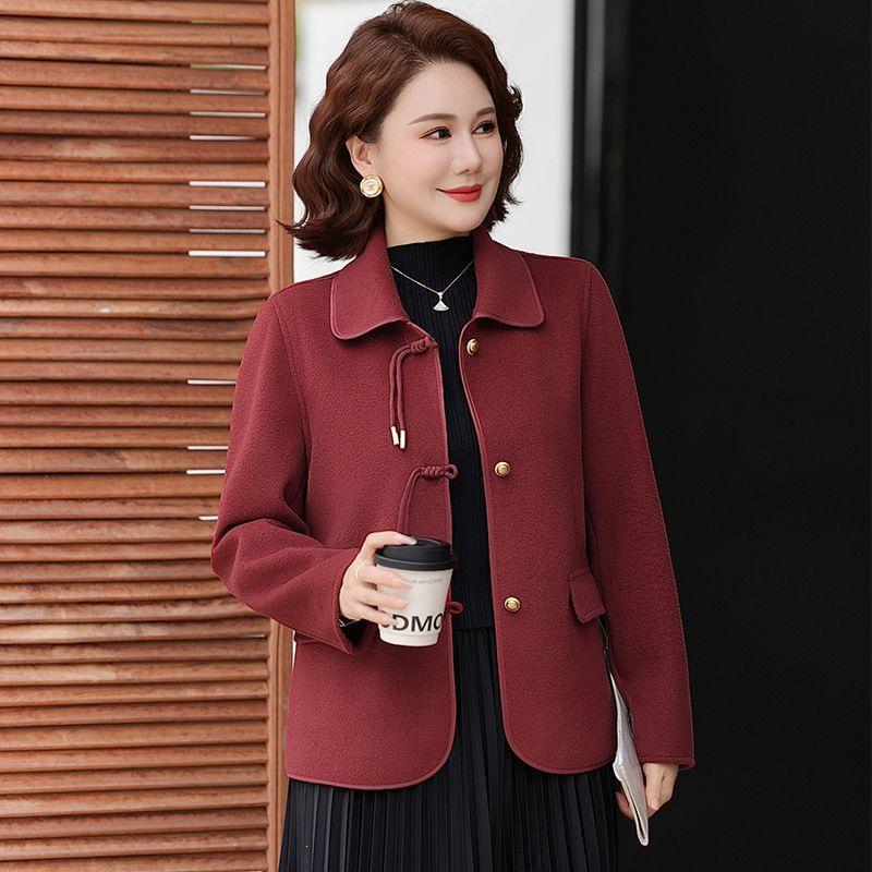Mom's Double-Faced Wool Coat: New Chinese Style Autumn/Winter Jacket for Stylish Middle-Aged Women