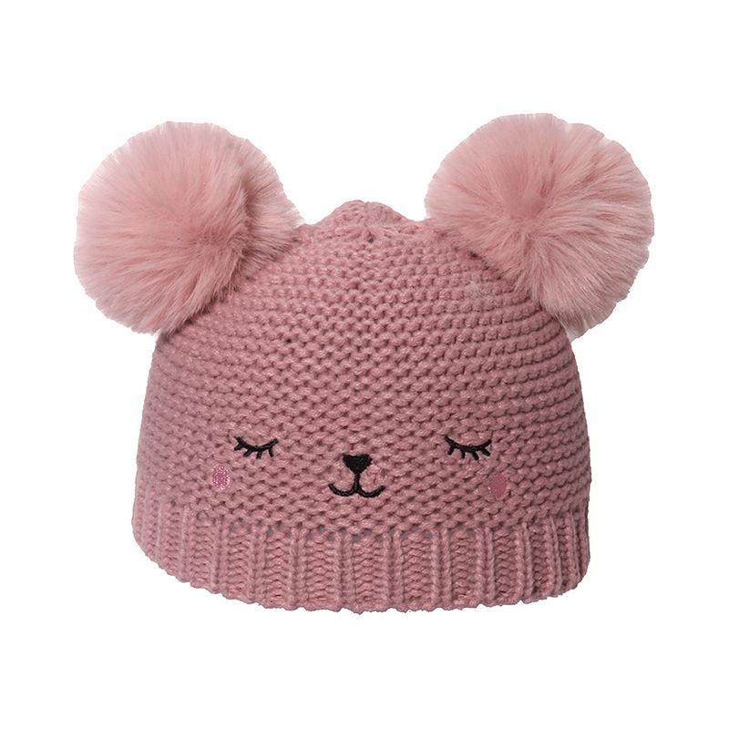ins European and American fashion winter new double hairball wool hat pullover hat girls children's cartoon knitted hat 2025