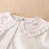 Girls White Shirt 100% Cotton 5-12T Embroidered Ruffled Collar Lace Trim Long Sleeved Top Kids Back To School Clothes