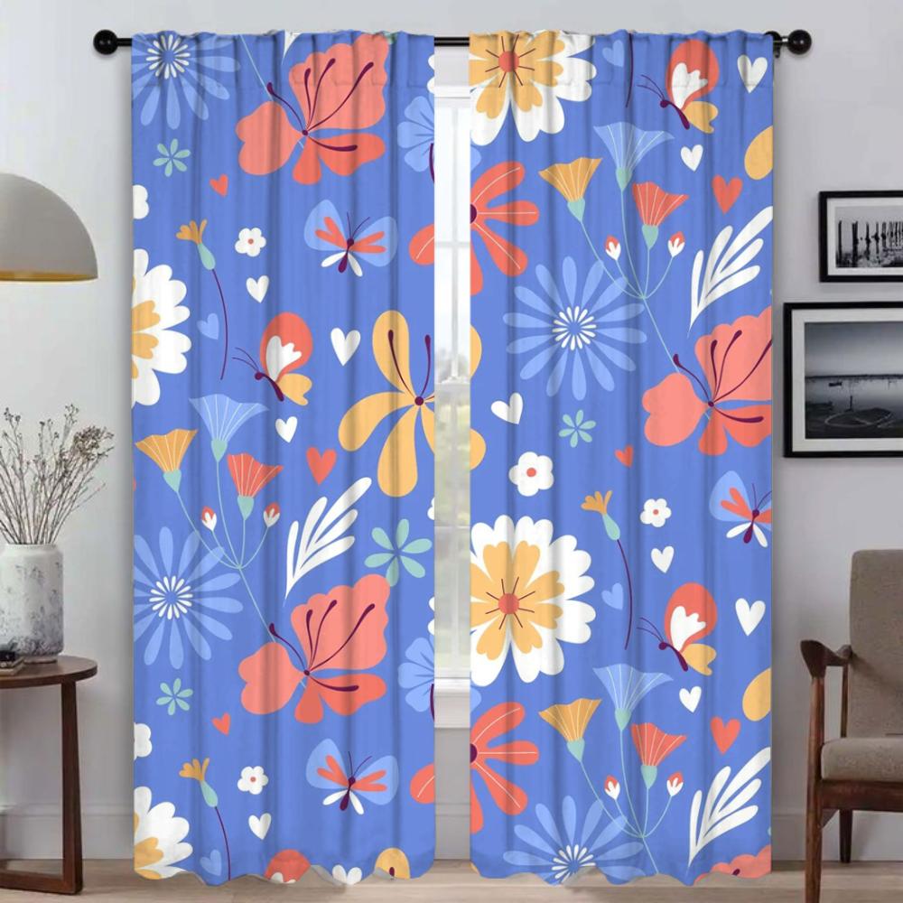 Frische Blumen in Farbe Vorhänge für Wohnzimmer Vorhang Raumteiler Halloween Dekoration Heiminterieur Vorhänge 2 Stück Jalousien