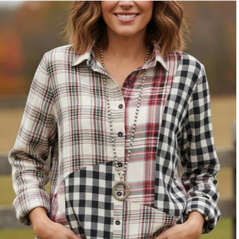 

Ретро универсальная свободная клетчатая рубашка для женщин M дубильная кора