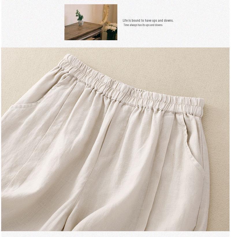 2024 Women's High Waist Cotton Linen A-line Shorts - Summer Elastic Wide Leg Casual Five-Point Pants