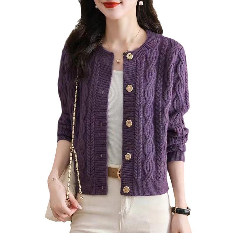 2026 Women's Round Neck Cable Knit Cardigan - Autumn/Winter Trendy Short Sweater Coat