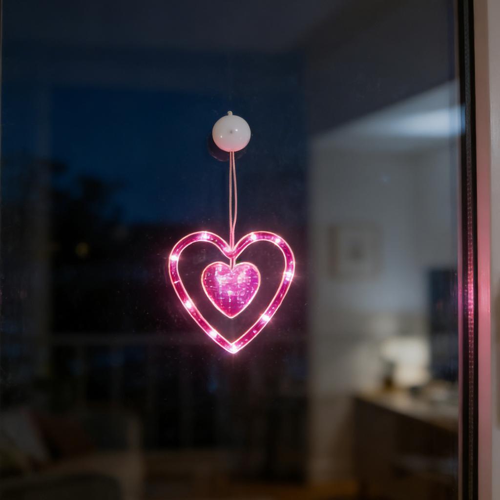Valentinstag Fensterlicht - Batteriebetriebenes herzförmiges Licht mit Saugnapf, geeignet für Heiratsanträge, Hochzeiten und Jahrestage