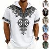 Men Loose Hooded Faith Rune Print Short Sleeve Casual T Shirt