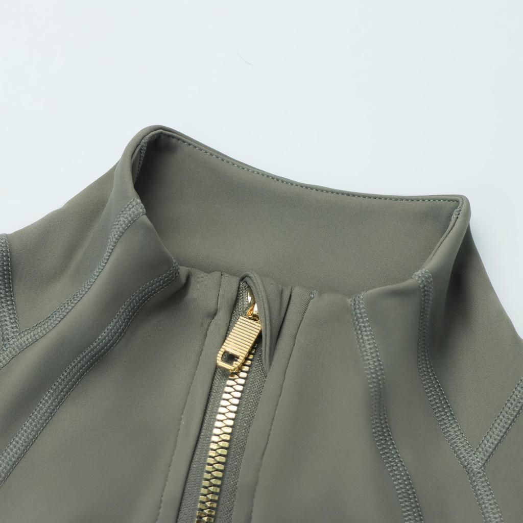 In Stock: LU Women's Slim Fit Yoga Jacket with Gold Zipper - Stand Collar Running Top