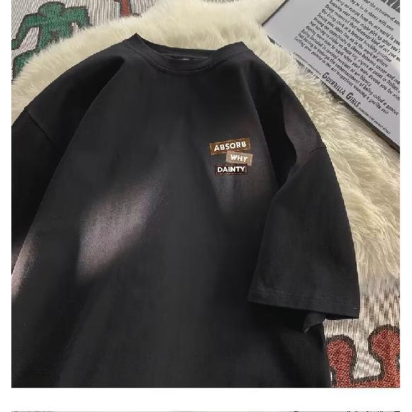 Tricou cu mâneci scurte imprimat cu litere la modă, cu gât rotund, pentru vară, în top casual