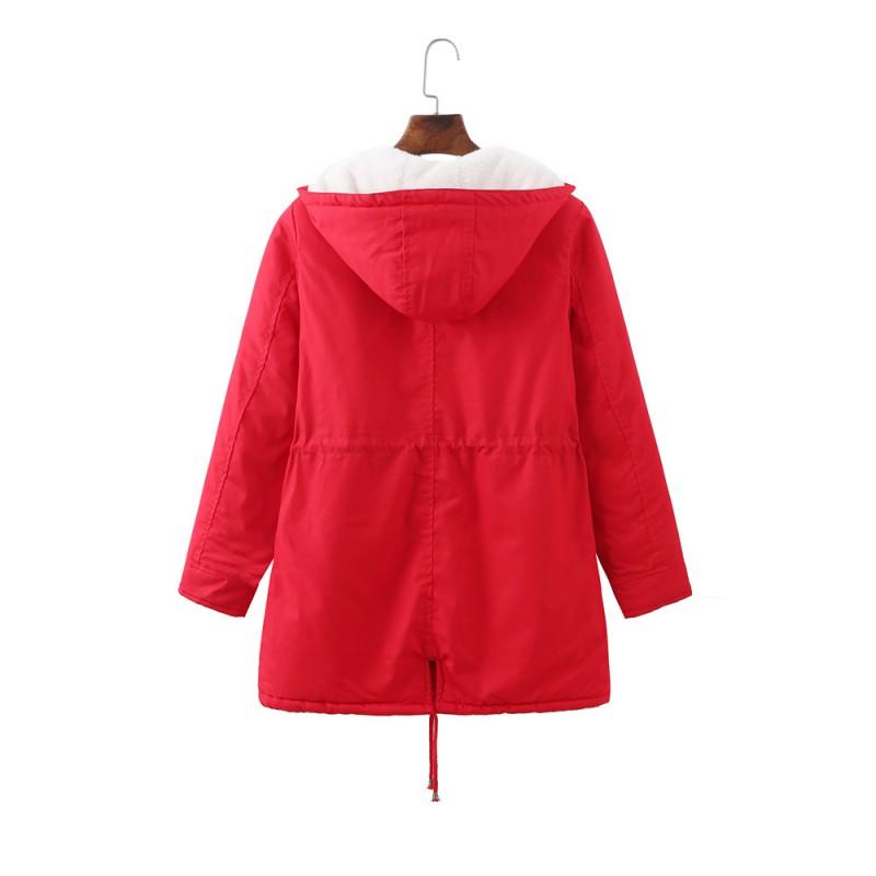 Womens Warm Fleece-Lined Hooded Cotton Coat Mid-Length Straight Fit Winter Daily Wear