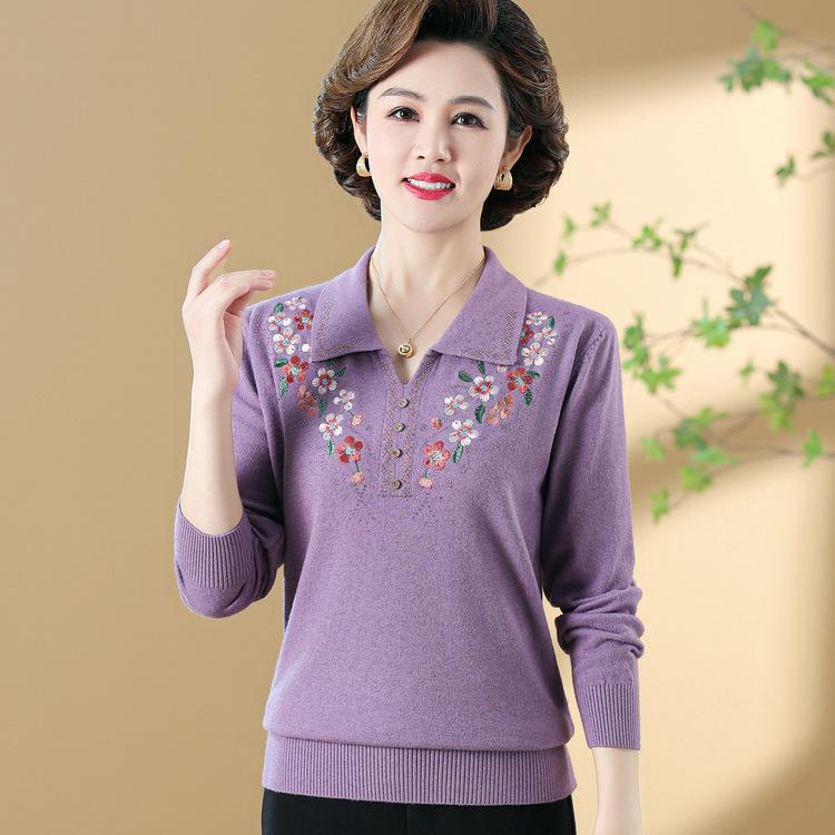 New Style Fashionable Mother Early Spring Top Middle-aged and Elderly Women's Spring Clothes 40 Years Old 50t-shirt Knitted Sweater