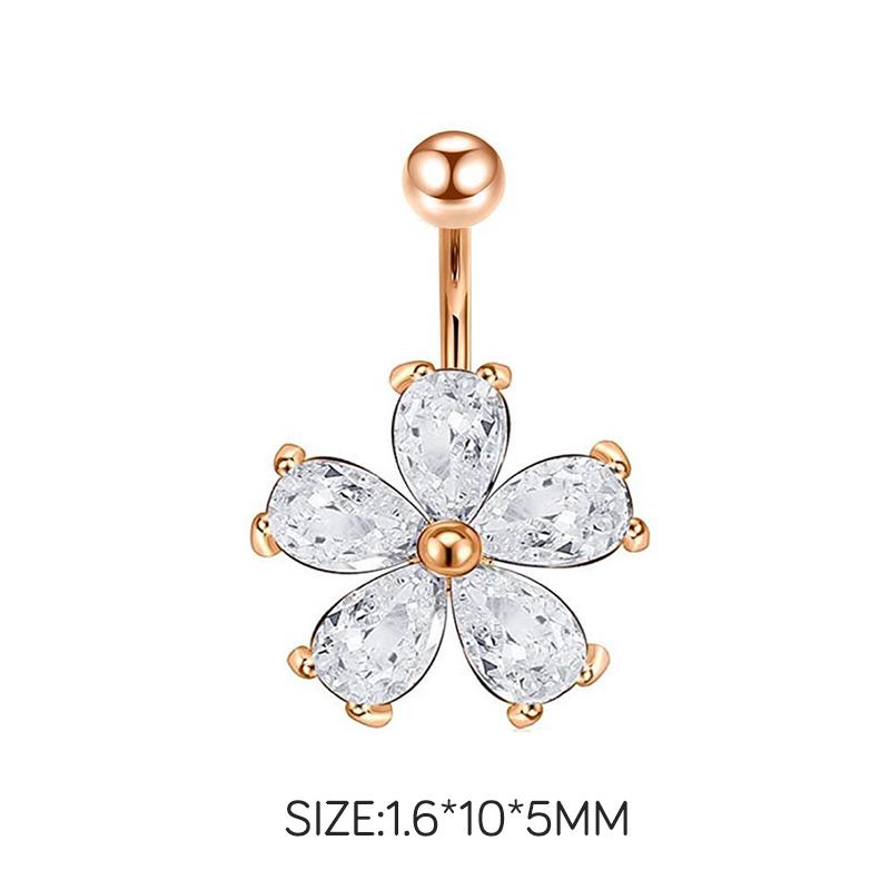 Exquisite Zircon Stainless Steel Body Jewelry Flower Belly Button Rings Dangling
