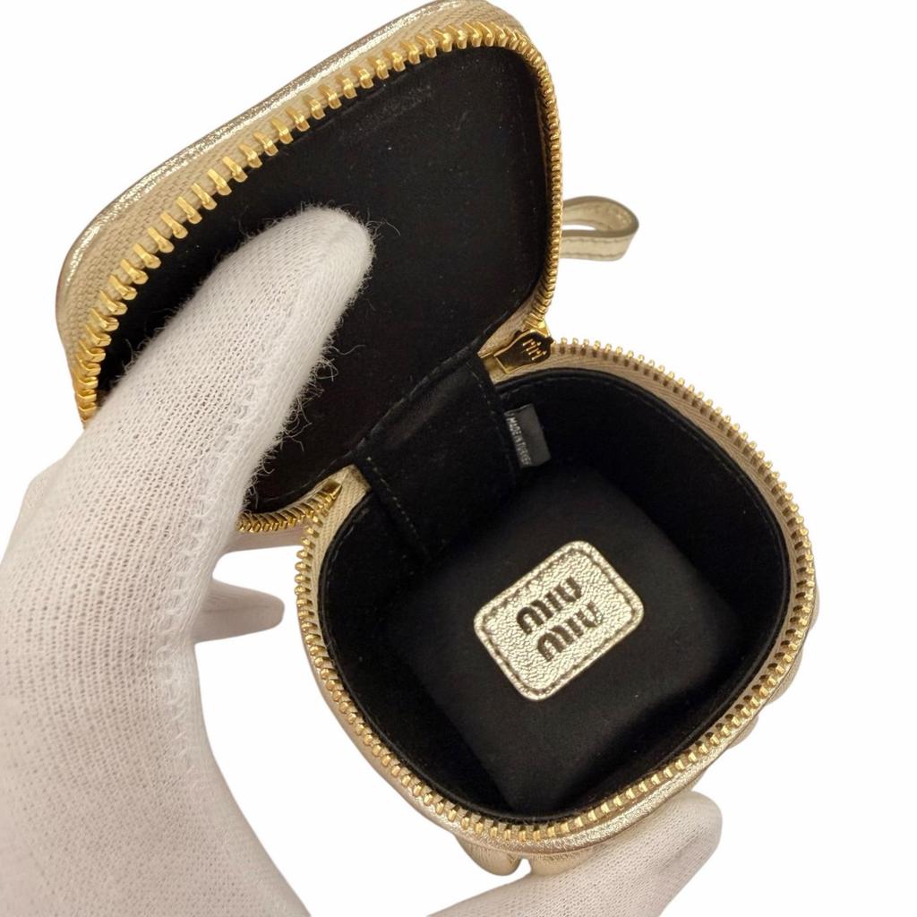 Excellent MIUMIU Charm TRICK MATELASSE KEYRING Gold Leather Women 5TL527 Used