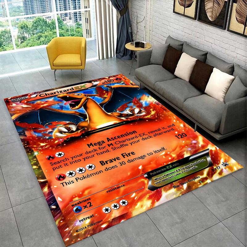 Cartoon Charizard Pokemon Non-Slip Area Rug for Living Room,Bedroom,Playroom,Soft Carpet Floor Mat Home Decor Rug Kids Room