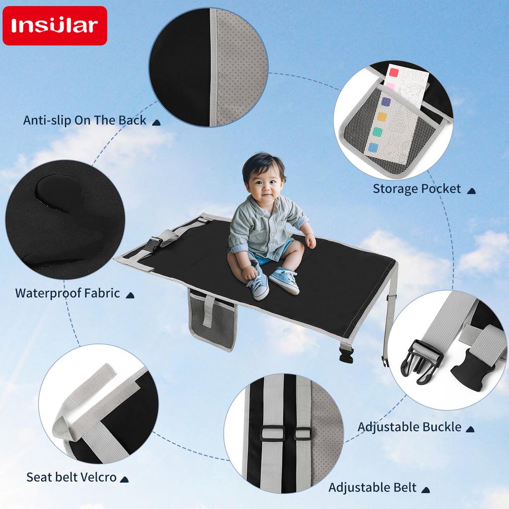 INSULAR Kids Airplane Seat Extender Portable Extend Pad Child Anti-slip Hammock Travel Bed Baby Trip Essential Create More Space