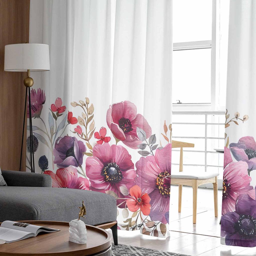 Flowers Leaves Watercolor Sheer Curtains Modern Gauze Curtain for Living Room Bedroom Voile Yarn Curtains
