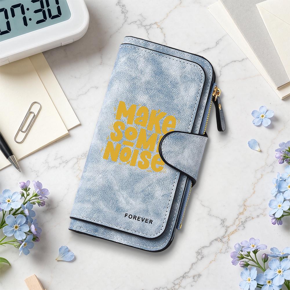 Trendy Text Print Long Wallet Casual Multislot Portable Purse Stylish Slim Daily Carry Wallet