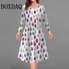 Autumn Winter Dresses Fashion Women Colorful 3D Printed Long Sleeve Dress Casual Pullover Female Plus Size Clothing