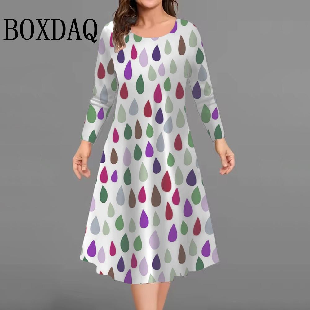 Autumn Winter Dresses Fashion Women Colorful 3D Printed Long Sleeve Dress Casual Pullover Female Plus Size Clothing