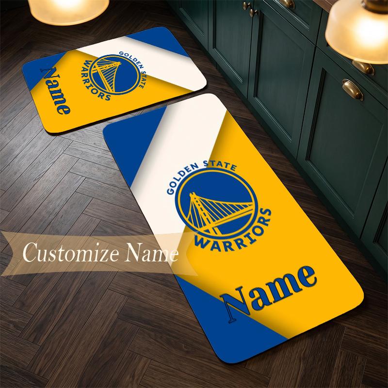 Golden State Warriors (1) Individualizuojamas vardas flanelinis virtuvės kilimėlis, minkštas neslystantis virtuvės grindų takelis namų virtuvės dekoravimui