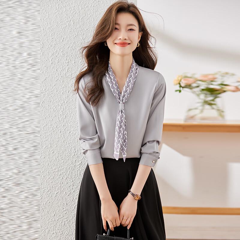 Women s V-Neck Tie-Neck Long-Sleeve Blouse XL