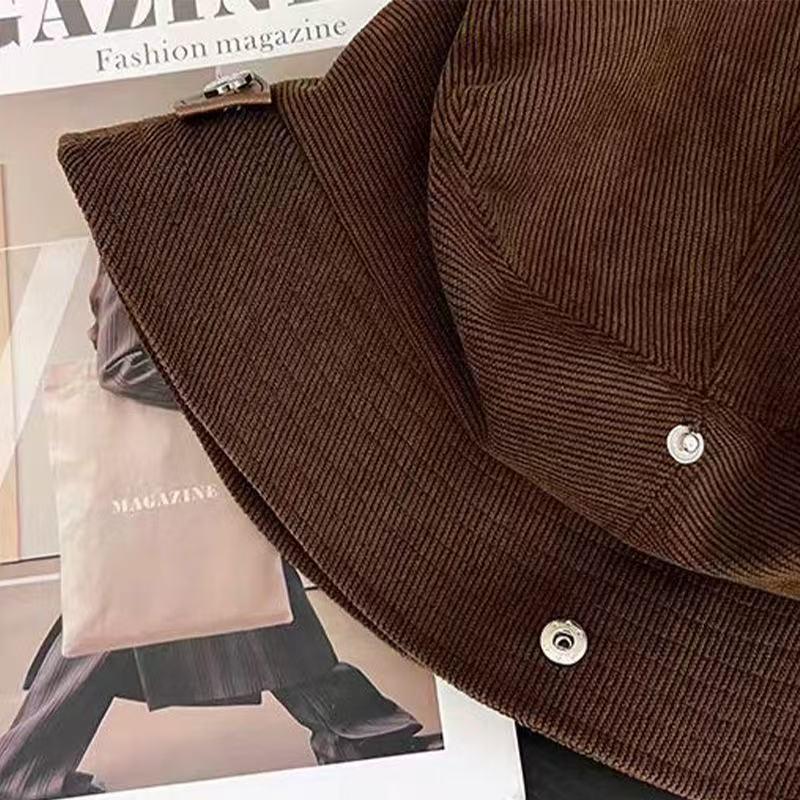 Pălărie Bucket din Catifea Cord pentru Femei Stil Coreean 2025 - Design Fisherman Toamnă/Iarnă